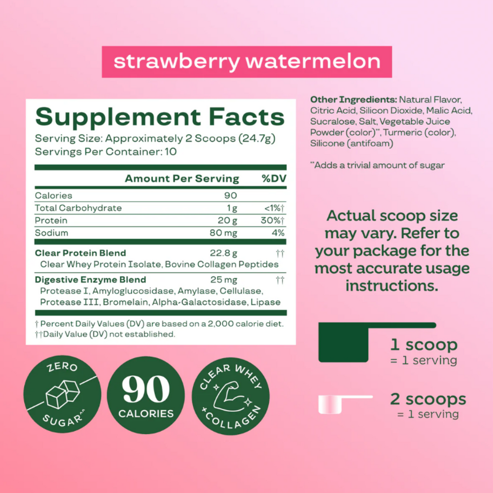 Bloom UK | Clear Whey Protein & Collagen 250g | Strawberry Watermelon