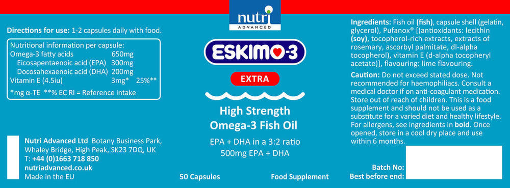 Buy Eskimo®-3 Extra 50 Capsules - High Strength Fish Oil UK online