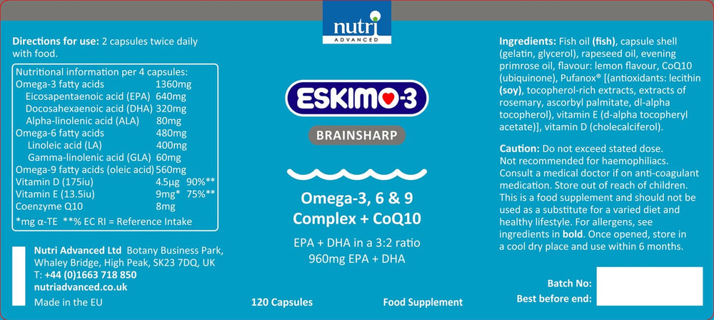 Buy Eskimo-3 Brainsharp Fish Oil 120 Capsules UK online