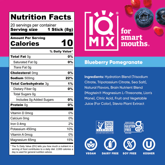 Buy IQMIX Blueberry Pomegranate | 20 Electrolyte Hydration Sachets UK online