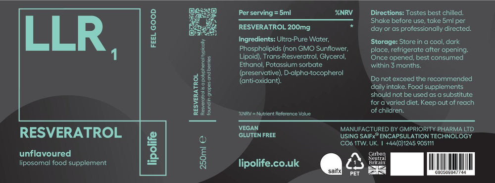 Buy Lipolife Resveratrol LLR1 SF 250ml - Liposomal UK online