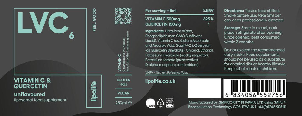 Buy Lipolife LVC6 Vitamin C & Quercetin 250ml UK online
