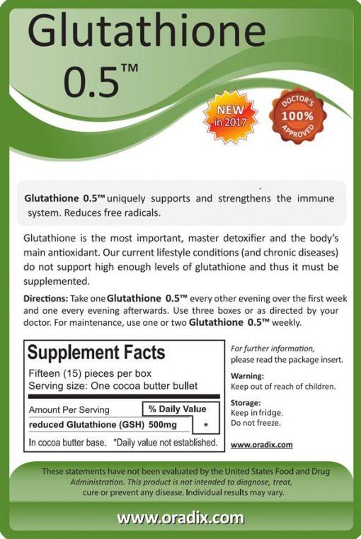 Buy Oradix Glutathione 0.5 Reduced (active) Glutathione, 500mg per suppository UK online