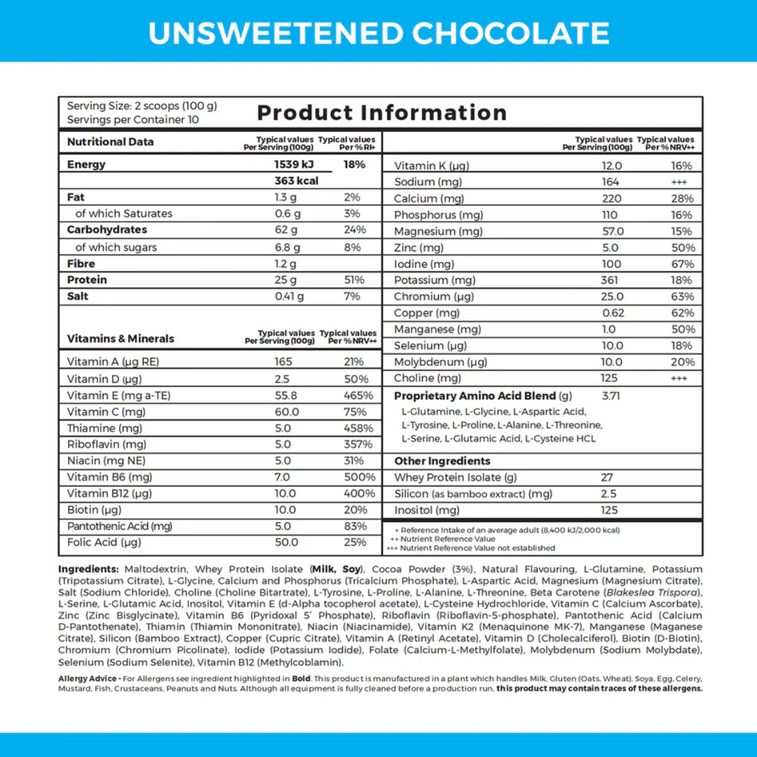 Absorb Plus Whey - Elemental Powder - 1kg Unsweetened Chocolate - IMIX Nutrition 