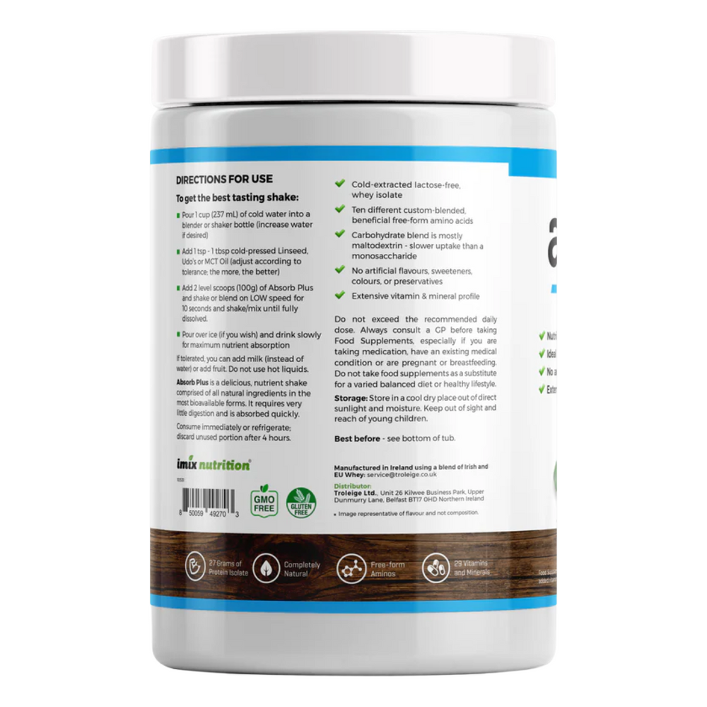 Absorb Plus Whey - Elemental Powder - 1kg Unsweetened Chocolate - IMIX Nutrition 