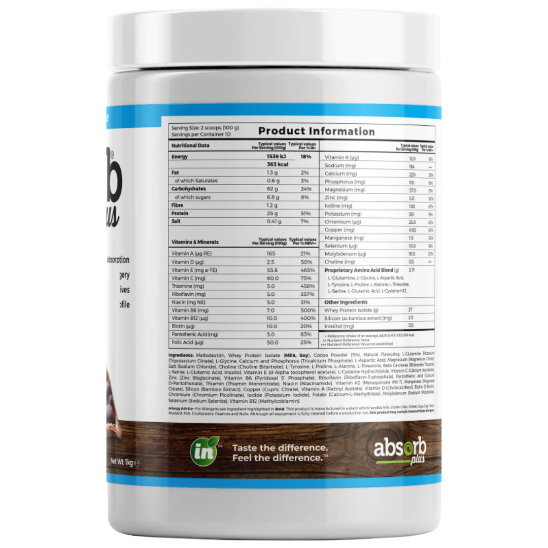 Absorb Plus Whey - Elemental Powder - 1kg Unsweetened Chocolate - IMIX Nutrition 