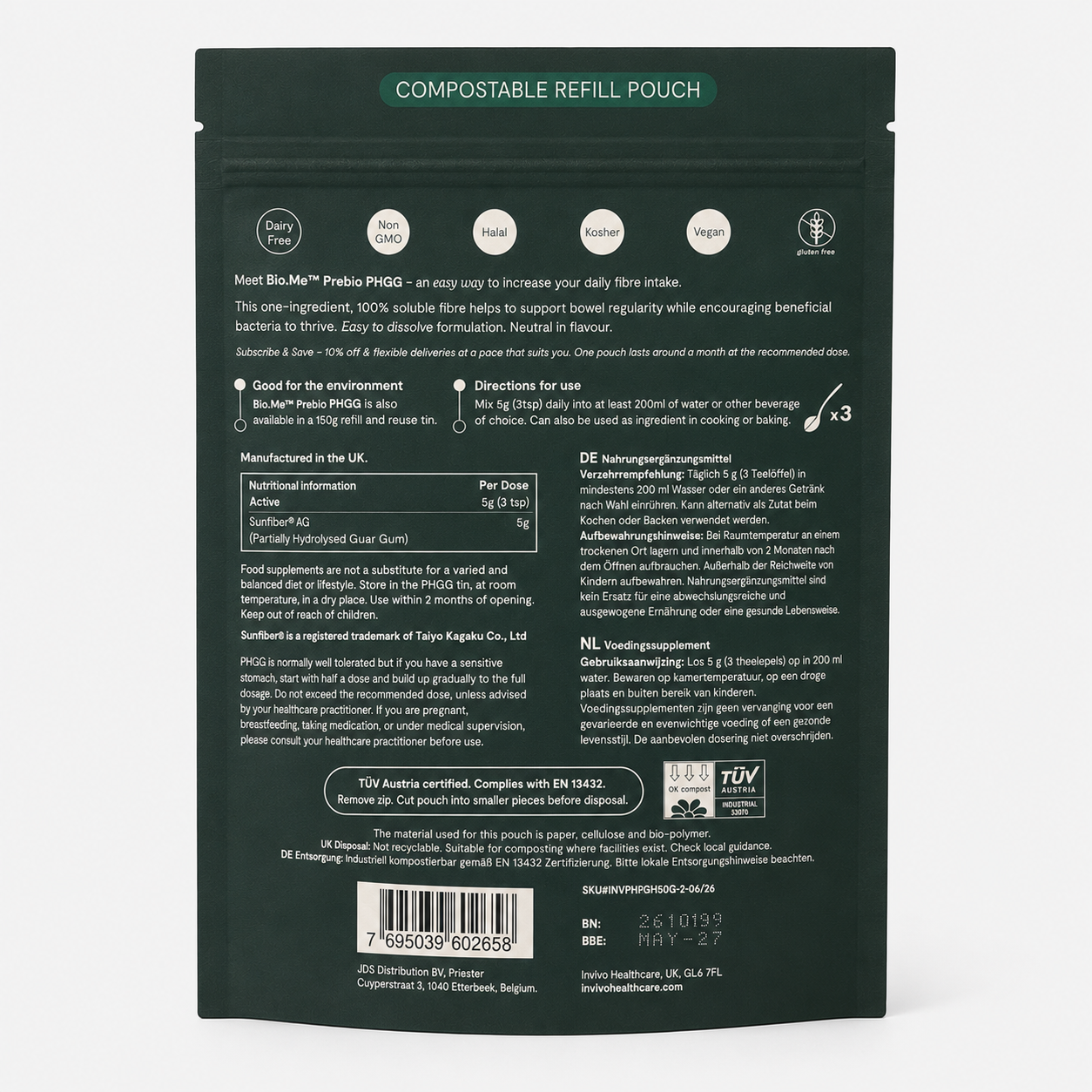 INVIVO  Bio.Me Prebio PHGG 150g | Refill Pouch UK online
