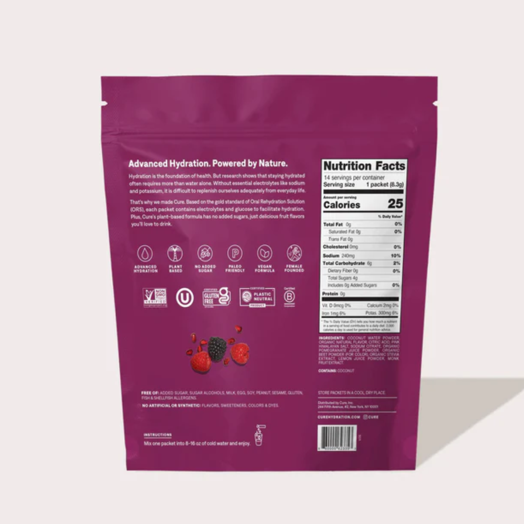 Cure Hydration Electrolyte Drink Mix - Berry Pomegranate (14 Sachets)