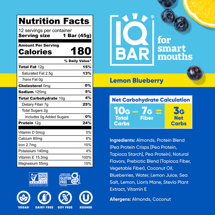 buy Lemon Blueberry | 12 Plant Protein Bars | IQBAR online uk