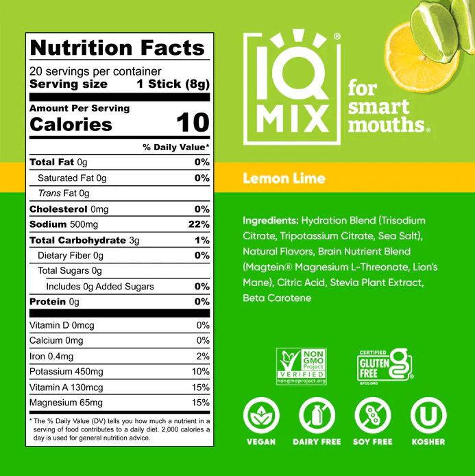 Buy IQMIX Lemon Lime | 20 Electrolyte Hydration Sachets UK