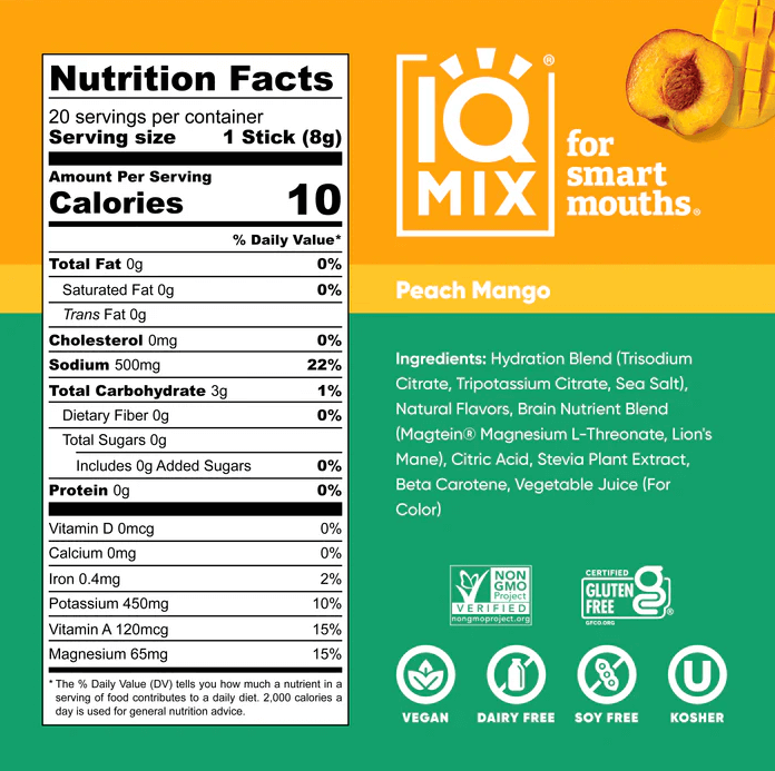 Buy IQMIX Peach Mango | 20 x Electrolyte Hydration Sachets UK