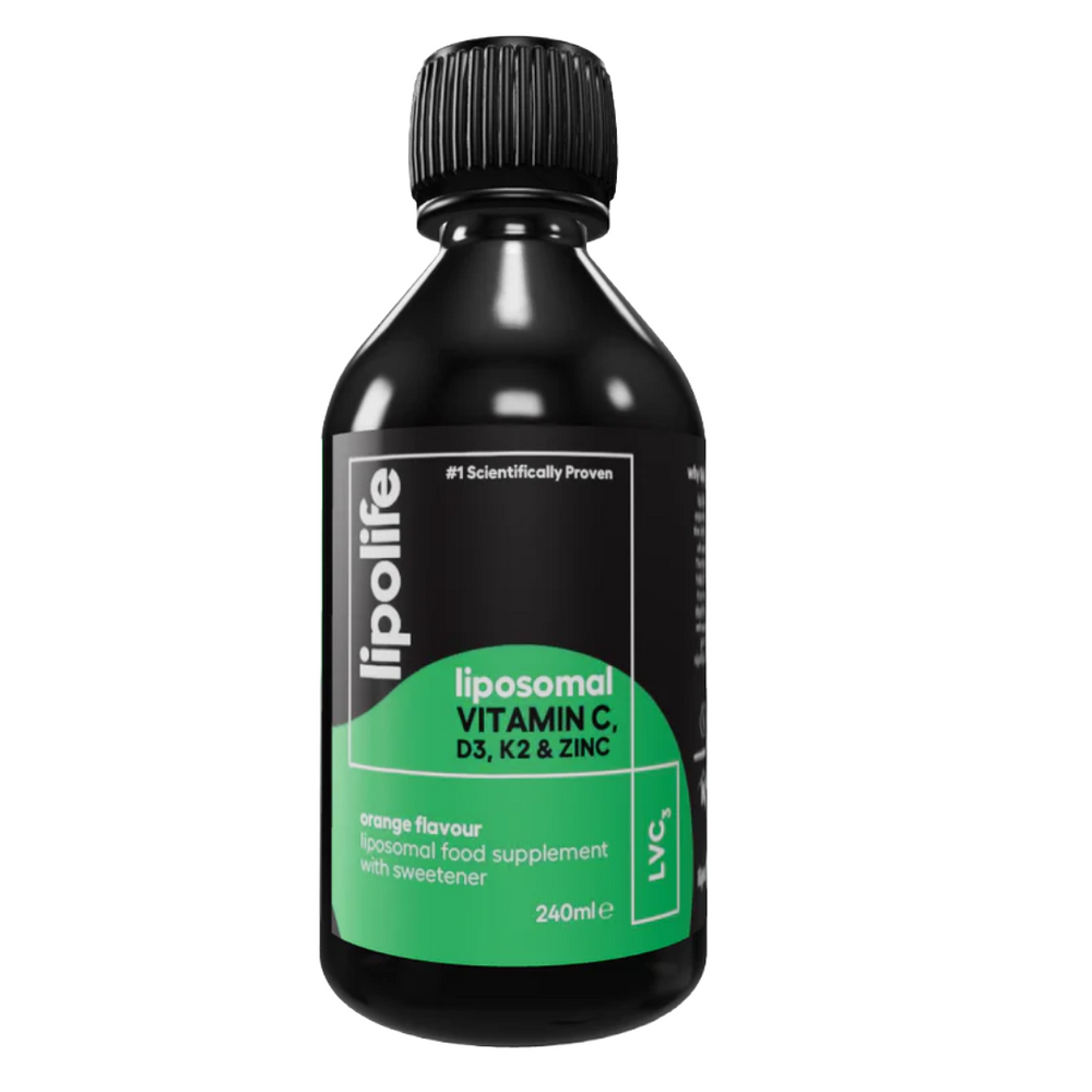 Buy Lipolife LVC3 Vitamin C, D3, K2 + Zinc | 240ml | Orange Flavour UK online