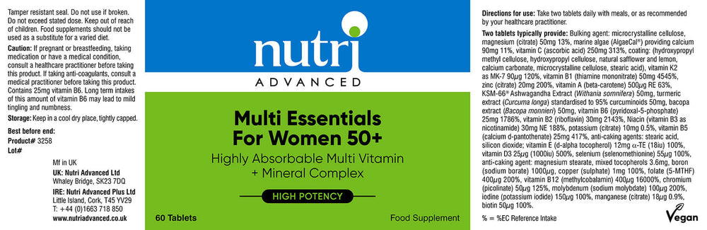 Buy Multi Essentials for Women 50+ Multivitamin | 60 Tablets UK