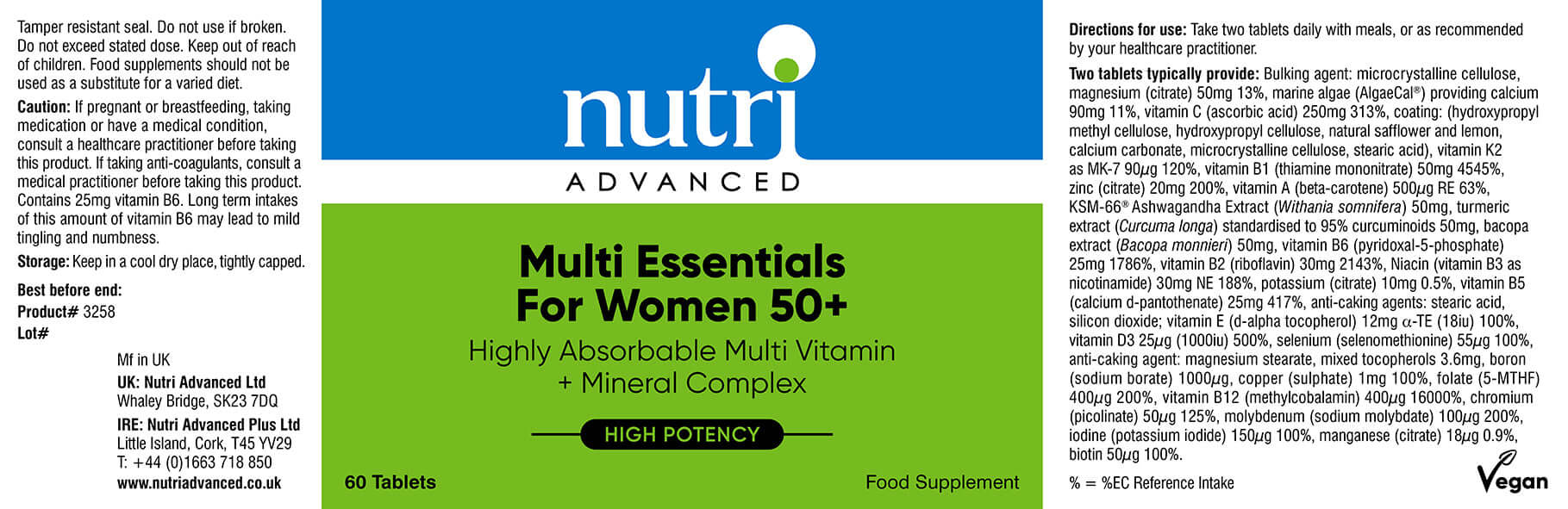 Buy Multi Essentials for Women 50+ Multivitamin | 60 Tablets UK