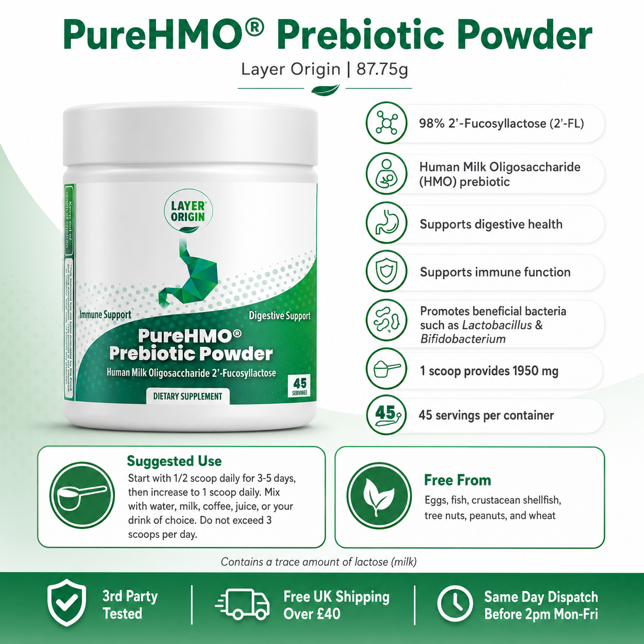 PureHMO® Prebiotic Powder | 87.75g Layer Origin UK online