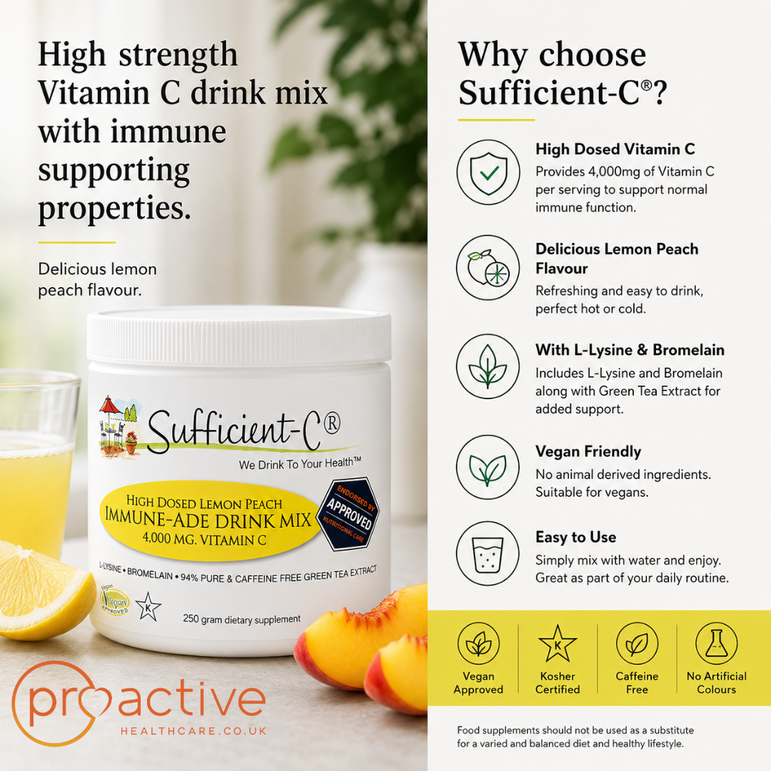 Buy Sufficient-C® High Dose Lemon Peach Immune-Ade drink mix - 250 gram size UK online