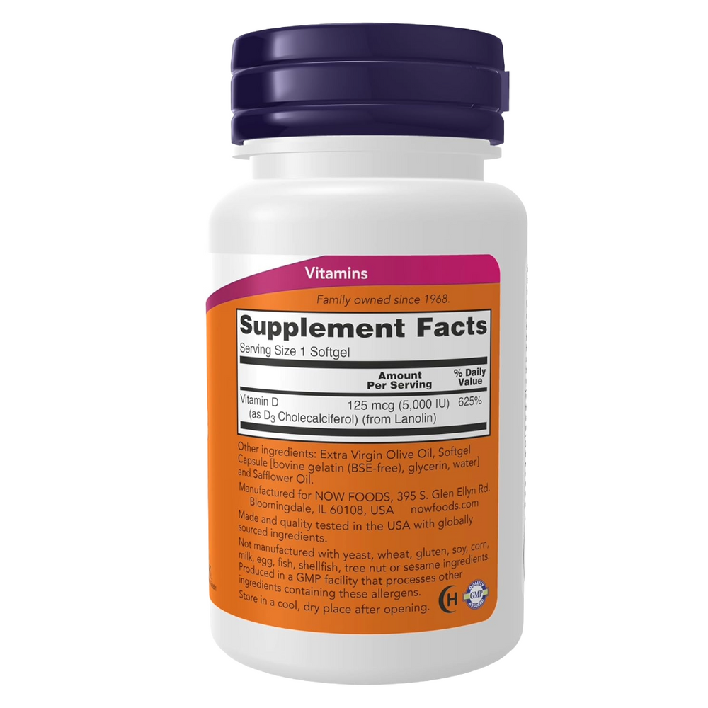 Vitamin D3 - High Potency 5000IU - 120 Softgels NOW Foods UK