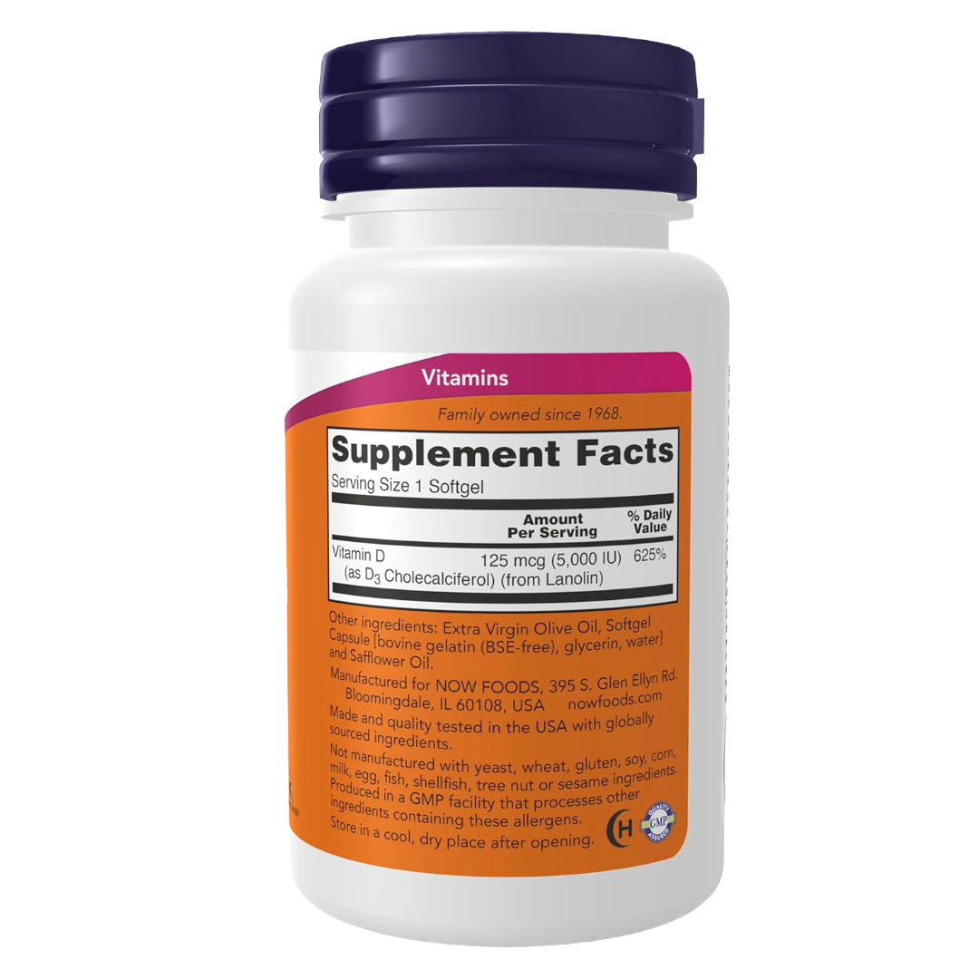 Vitamin D3 - High Potency 5000IU - 120 Softgels NOW Foods UK