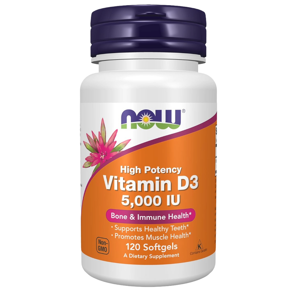 Vitamin D3 5000IU - 120 Softgels - NOW Foods UK