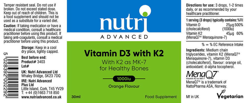 Buy Vitamin D3 1000iu with K2 Drops UK